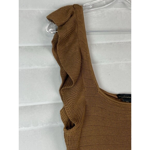 House Of Harlow Knit Dress Large Midi Ruffle Straps Brown Romantic Boho NEW - Picture 5 of 10